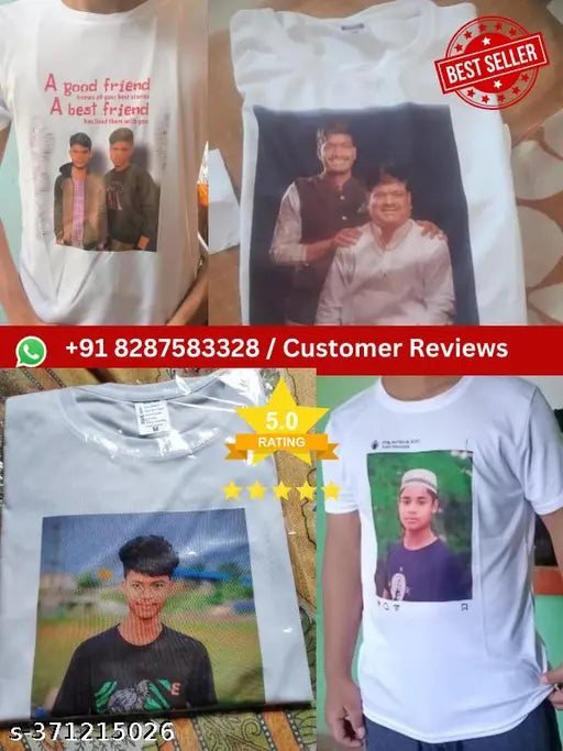 Personalized photo, printed polyester short sleeves custom t-shirt. Customizable clothing for personal style. India-made with high-quality production