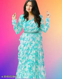 TULSI Georgette flower printed gown with dupatta, long sleeves, S-XXXL sizes, India origin