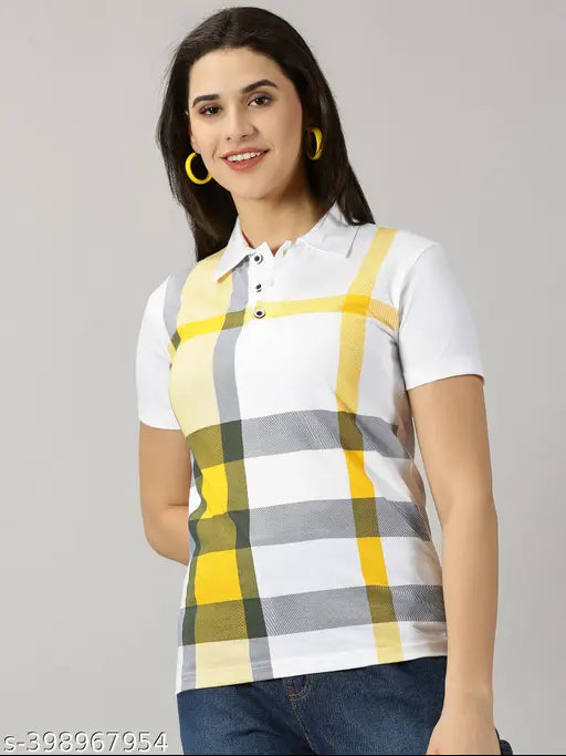 Multicolor cotton blend polo t-shirt for women, perfect for summer wear and casual outfits. Great for any occasion, made in India