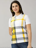 Multicolor cotton blend polo t-shirt for women, perfect for summer wear and casual outfits. Great for any occasion, made in India