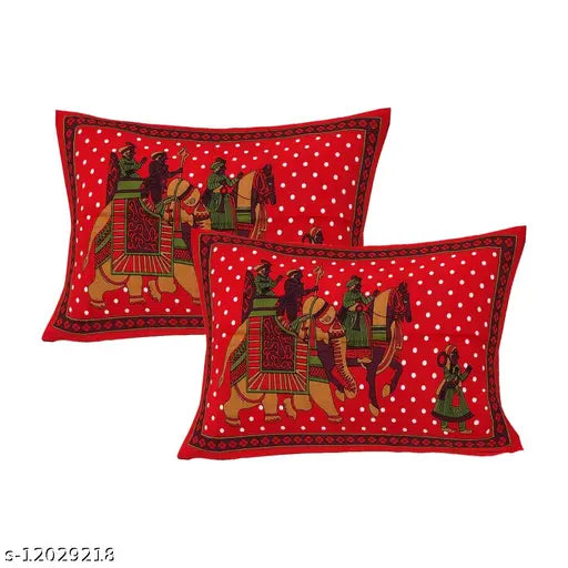 Rajasthani-printed cotton queen size bedsheet combo pack with 4 pillow covers, 2 double bedsheets and 2 queen sizes