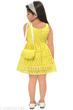 Cotton blend self-design net knee-length frock dress for girls aged 5-6 years, ideal for parties and celebrations