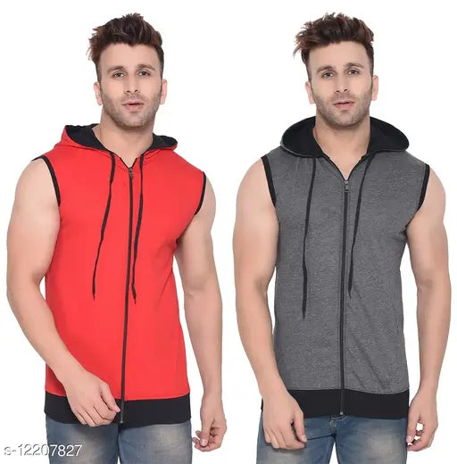 Solid red sleeveless Geum men's t-shirts, vibrant color for casual wear, India origin