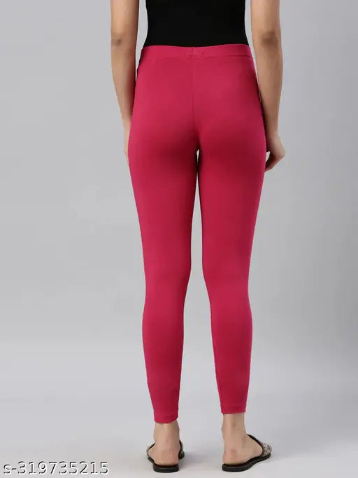 Cotton Lycra solid leggings, LYCRA 4WAY stretchable one size for all, comfortable workout apparel on display