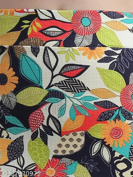 Green polyester knee-length pencil skirt with leaf print, designed for casual wear and matching tops. Sizes available: 30 (waist 30in, length 17in, hip 38in), 32 (waist 32in, length 17in, hip 40in), 34 (waist 34in, length 18in, hip 42in), 36. Origin: India