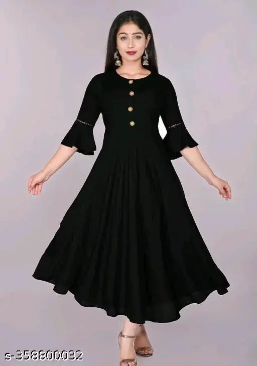 Black rayon long sleeve kurti, classic ethnic style for traditional events