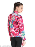 Solid pink polyester women's jacket with printed net, long sleeves, durable and lightweight, ideal for activewear