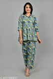 Multi-colored premium cotton printed elegant top & pant co-ord set, three-quarter sleeves, trendy pocket, India origin