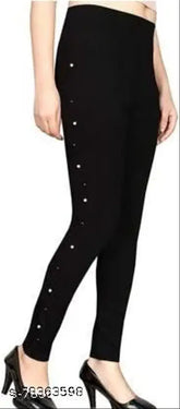 Black cotton blend jeggings for fashionable women, available in sizes 24, 26, 28, 30, 32 (S, M, L). Made in India