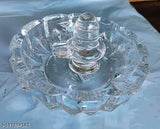 Crystal Shivling, handcrafted crystal Shivling with bowl plate. Indian-made, symbolizing good luck, long life, wisdom, and peace
