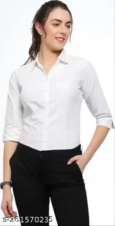 New black crepe women's shirts under $199, solid-colored, three-quarter sleeve, sizes S-XXL