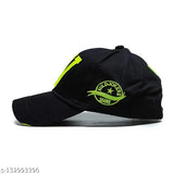 Black cotton baseball cap with green accents, solid design for boys, men, and women's versatile style. Adjustable, self-designed base ball cap (Pack of 1). Made in India