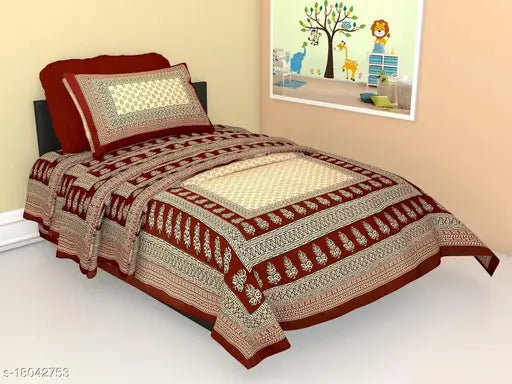 JT2 single bedsheet with 2 pillow covers, cotton-rich Indian home linen for sleep essentials