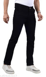Men's regular trendy stylish denim black jeans, solid pattern, comfortable fit for casual and dressy occasions. Sizes available: 28 (32-33 hip, 41 length), 30 (35-37 hip, 41 length), 32 (39 hip, 41 length), 34 (41 hip, 41 length), 36 (45 hip, 41 length), 38 (49 hip, 41 length), 40 (53 hip, 41 length). Made in India
