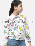 white print cotton blend kids jkt, long sleeves, printed net design for 5-12 years old children's clothing from India