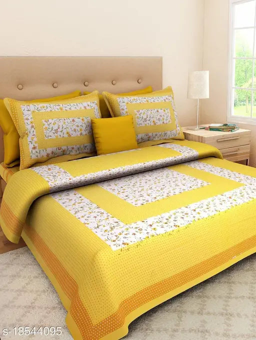 Double cotton bed sheets combo pack, trendy Jaipuri peacock design with 4 pillow covers, ideal for summer adult use, India origin