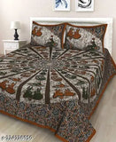 Cotton yellow double bed sheet with 2 pillow covers, pure 100% cotton, Jaipuri Kashmirkalli design for summer, ideal for adults