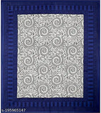 Blue tribal print 144 TC cotton double flat bedsheet with 2 pillow covers, Indian-made luxury for summer