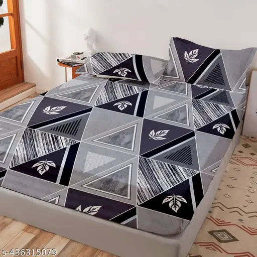 Geometric-patterned double microfiber fitted bedsheet with 2 pillow covers by Baani - ideal for summer adult use