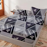 Geometric-patterned double microfiber fitted bedsheet with 2 pillow covers by Baani - ideal for summer adult use