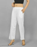 White cotton lace border palazzo pants for women, elegant and comfortable with a flattering wide-leg design