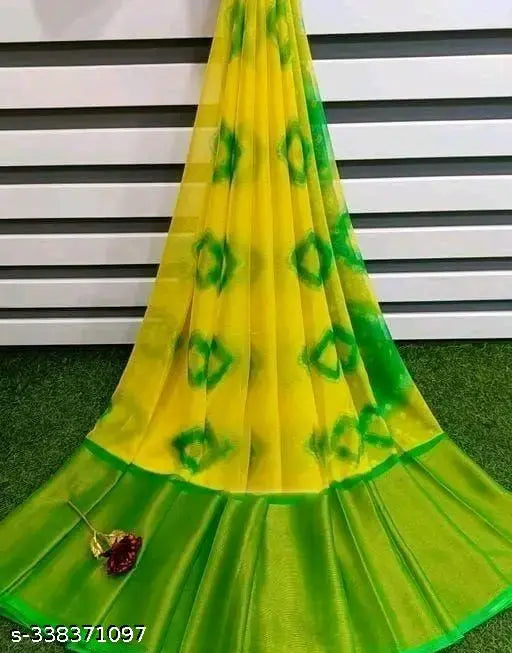 Chiffon printed PO PO Fency saree with attached blouse piece, free size, India origin