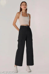 Cotton Lycra four-pocket cargo pant for women, solid design, sizes S-XL
