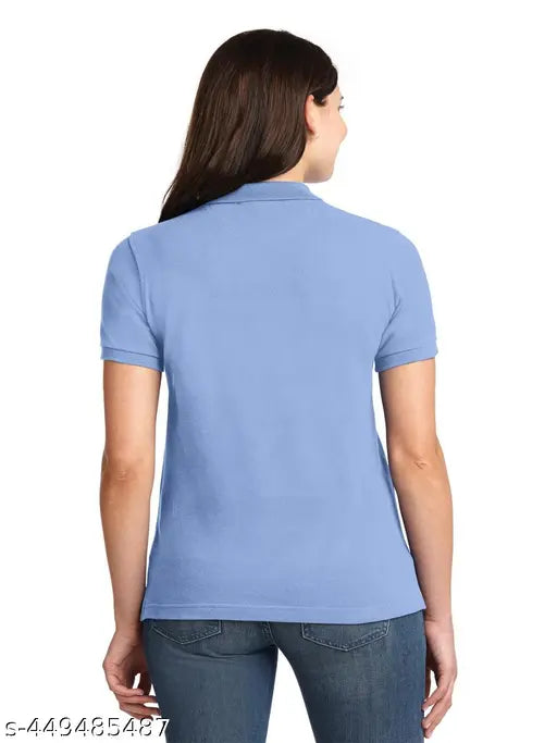 Cotton blend solid women's polo, short sleeves, M-XXXL sizes