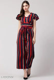Striped poly crepe jumpsuit for women, attractive design in XS, S, M, L sizes