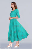 Rayon printed Meesorra long gown kurti, three-quarter sleeves, Indian fashion in multiple sizes, including S (bust 36in)