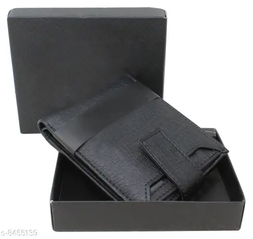 Leather textured wallet, Seetu Black Attractive Design for Men. Single item, free size (L10cm x W12cm), made in India