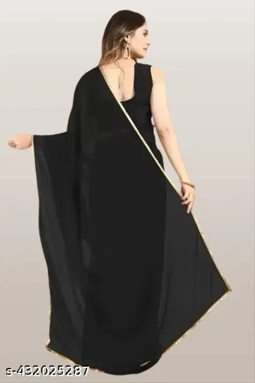 Georgette saree with mirror work border, India-made pure georgette traditional Indian clothing