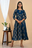 Printed rayon Anarkali long kurti, soft and comfortable for festive wear, flared sleeves and ankle length