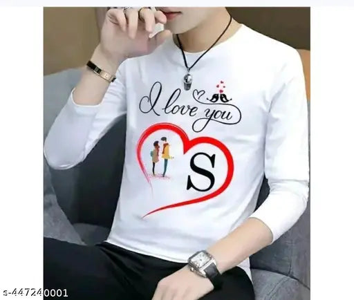 S Name polyester long sleeve men's printed t-shirt with 'I Love You', Made in India