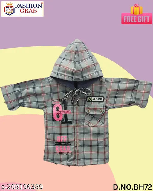 Durable cotton blend hoodie shirt for boys with printed pattern, suitable for casual occasions. Available in various sizes from 2-3 years to 8-9 years. Made in India with premium fabric and durable stitching
