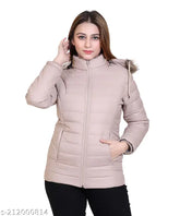 Solid nylon winter jacket for women, Brazo Classy in black, long sleeves with zip closure