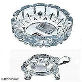 Glass crystal turtle tortoise figurine with plate, 12cm diameter, for Feng Shui & Vastu decorative showpiece, office decoration (India)