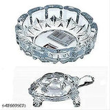 Glass crystal turtle tortoise figurine with plate, 12cm diameter, for Feng Shui & Vastu decorative showpiece, office decoration (India)
