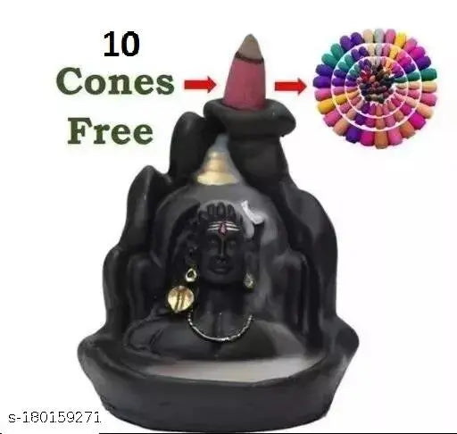Black gold polyresin LORD SHIVA Adi Shankara incense holder with free smoke backflow set, ideal for spiritual and religious gifting