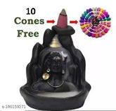Black gold polyresin LORD SHIVA Adi Shankara incense holder with free smoke backflow set, ideal for spiritual and religious gifting