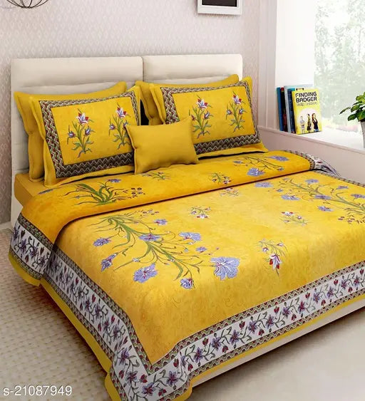 Cotton queen-sized beautiful flower bedsheet, 2-piece set with 144 thread count, made in India