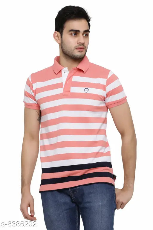 Cotton blend Polo T-shirt for men, printed net pattern, short sleeves, size L, made in India