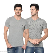 Heathered round grey melange cotton blend men's t-shirts pack 2, self-design short sleeves, M, L, XL from India