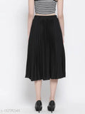 Black women's polyester skirt, solid color, regular fit from Oxolloxo on display rack