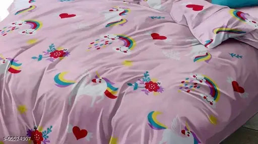 ST Glory Glace cotton king-size comforter set, polyester blend bedding with matching sheet and pillow covers, Indian-made bed linen on display