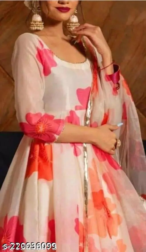 Printed Georgette Floral Kurta Set (SXXL), lightweight & comfortable Indian summer wear
