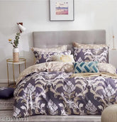 Light purple microfiber double king floral bedsheet set with two pillow covers, 108x108 inches/50x70 inches, ideal for summer, machine washable