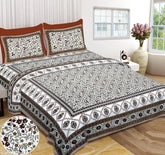 Tan Eleven Pure 100 cotton printed king size brown bedsheet with 2 pillow covers (90x108 inches), floral pattern for adult use, regular quality flat sheets