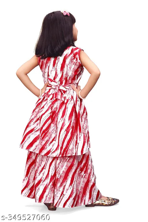 Red Queenpin Festive Collection A-line dhoti kurta set for girls, printed, sleeveless, above knee palazzos on display