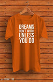 Mustard color cotton half round neck tee for men, short sleeves, solid pattern - TIC Dream Don't Work